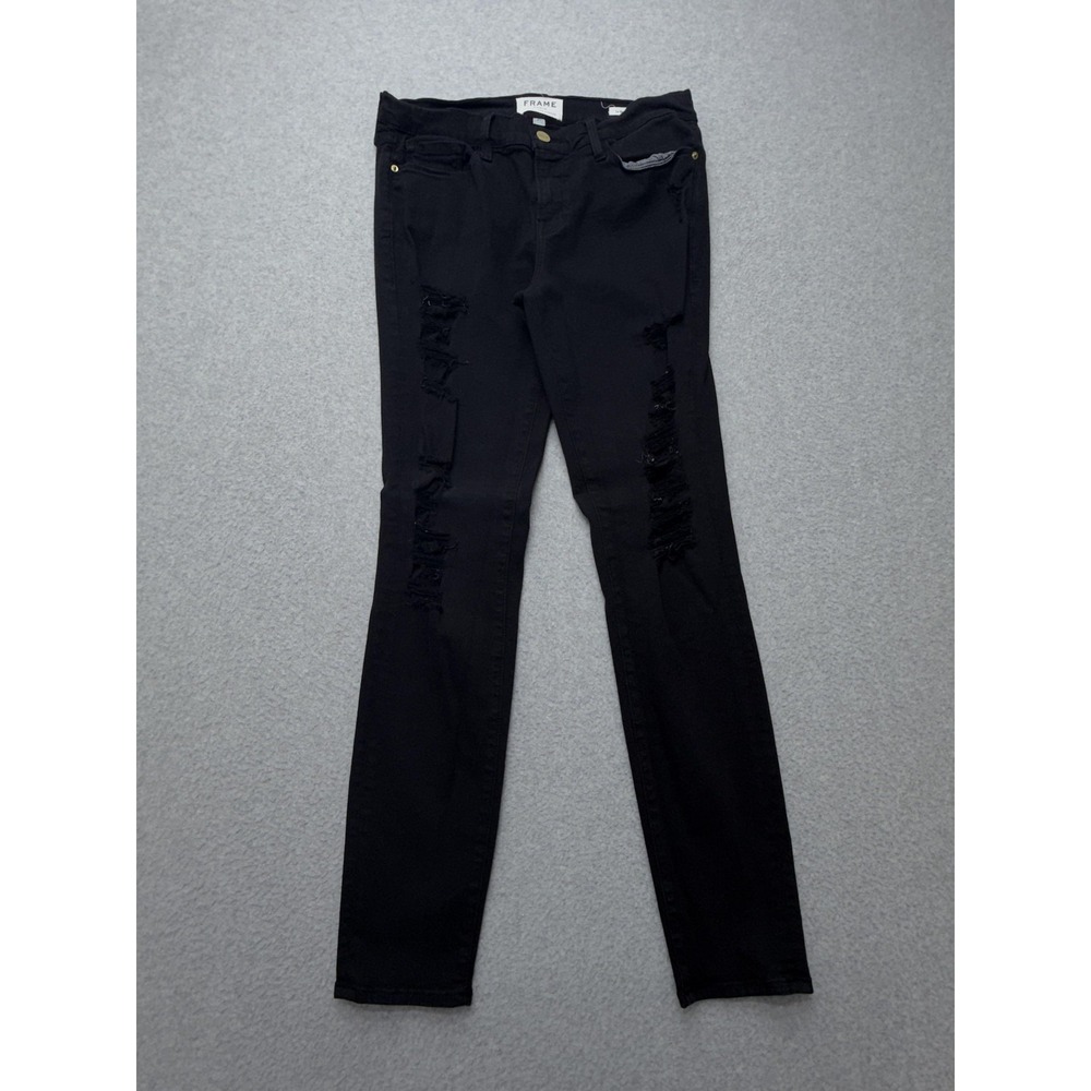 Frame Le Skinny De Jeanne Jeans Womens 29 Black Mid Rise‎ Distressed 29x29